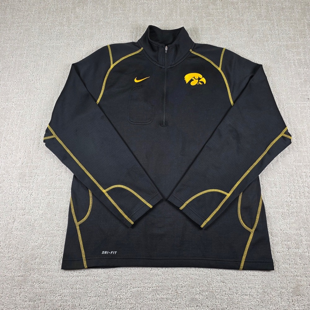 Nike Iowa Hawkeyes Mens Medium Black Dri-FIT 1/4 Zip Pullover Yellow Stitching